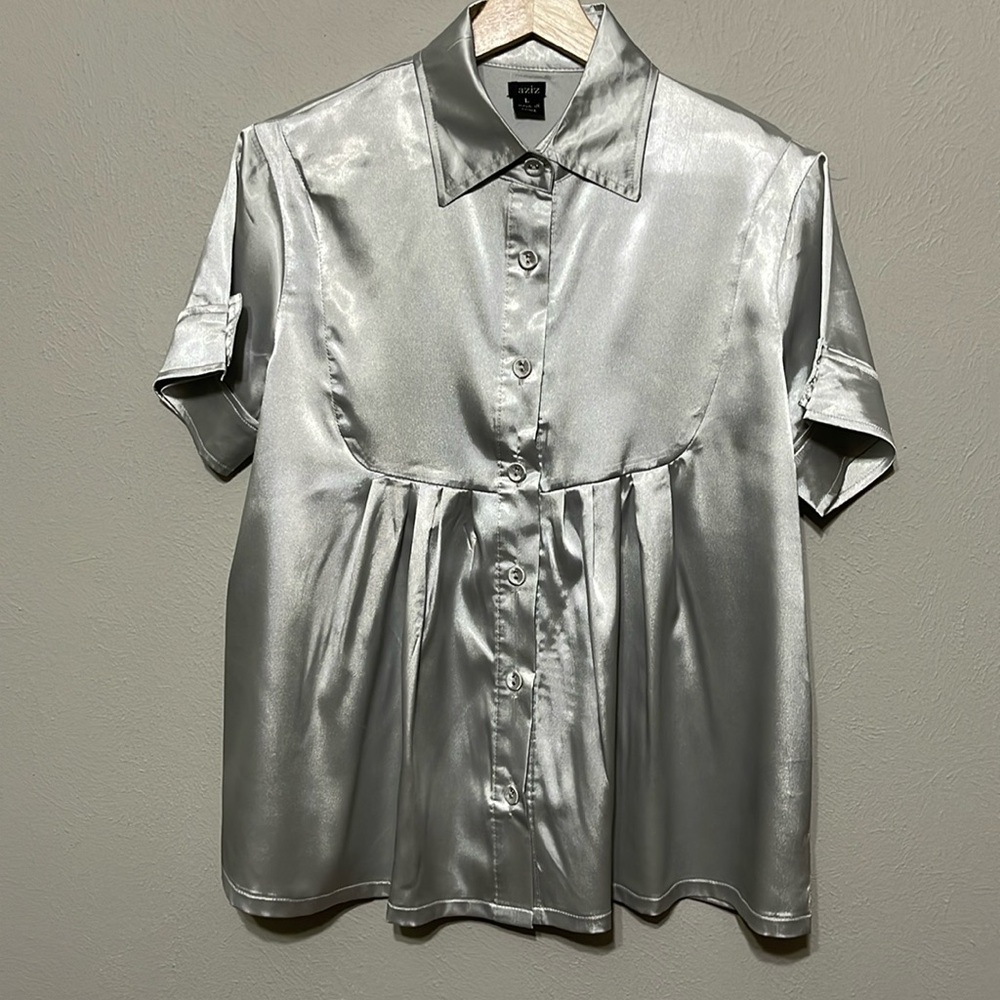 Anthropology Aziz Metallic Baby Doll Camp Shirt, Size L